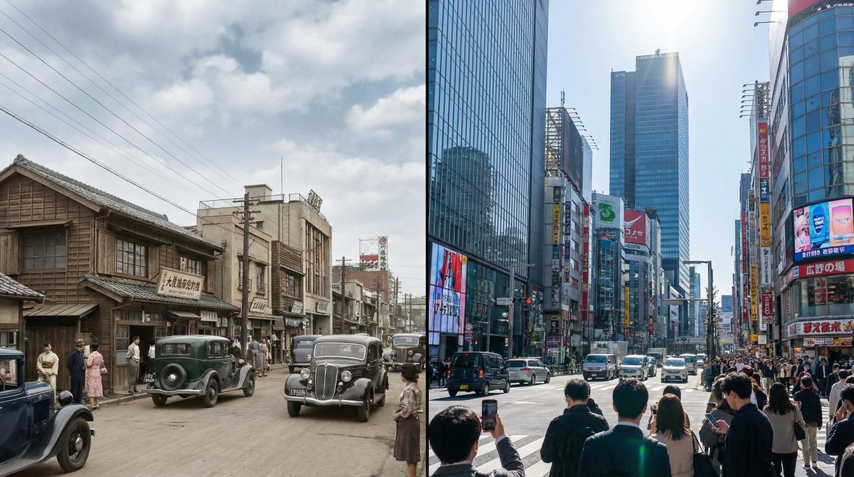 Split-screen time-lapse of same location by coordinates